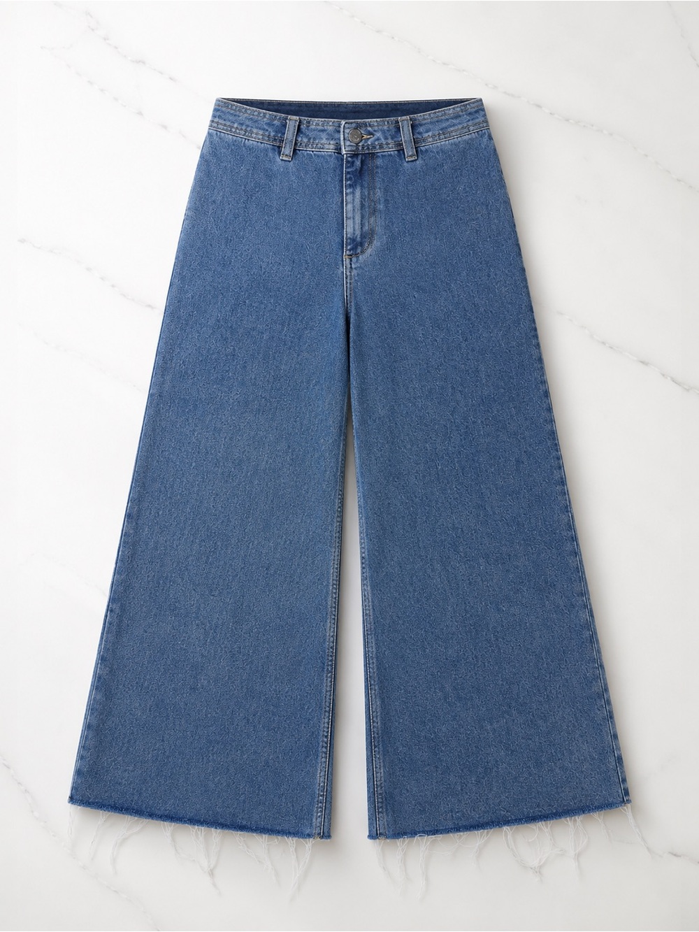 Mango Wide-Leg Denim Jeans in Mid Blue